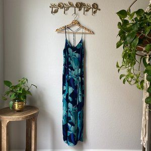 Loft Blue & Teal Floral Maxi Dress sz XS